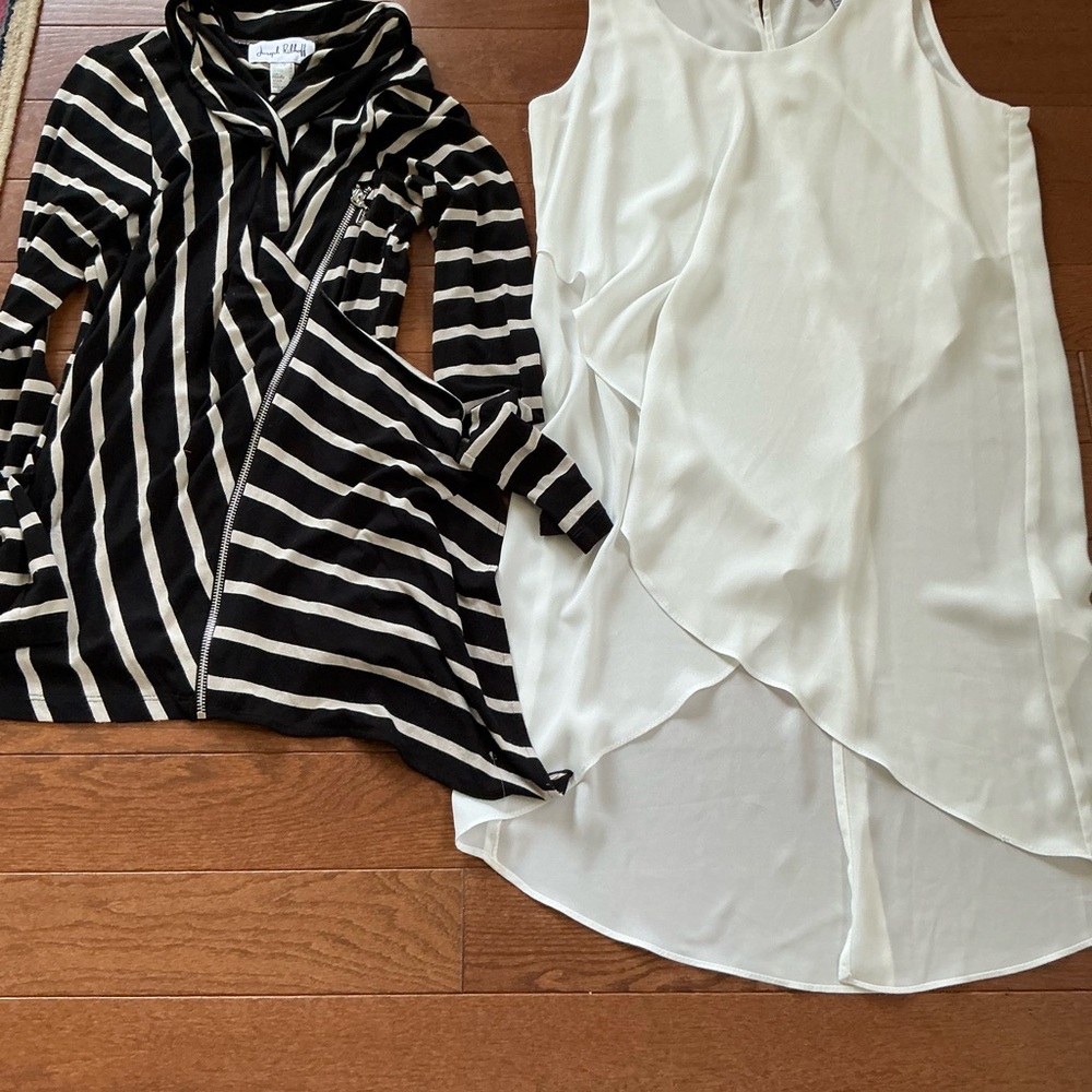 Joseph Ribkoff Elegant Cream Top and black and white striped